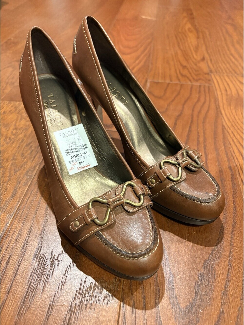 Talbots Leather Pumps 8B Cognac Brown Smooth Rounded Toe Adele